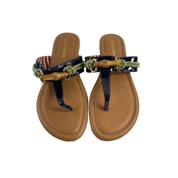 Arturo Chiang Women's Navy Rope Thong Sandals - Picture 2 of 6